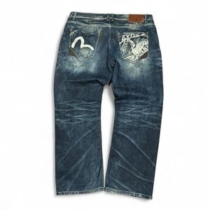 Evisu Men's Straight Jeans - Dark Indigo with Faded Wash